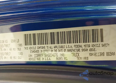 2017 Ram 1500 Tradesman 4X4 6'4 Box из США, поврежденный, VIN 1C6RR7FT6HS654676